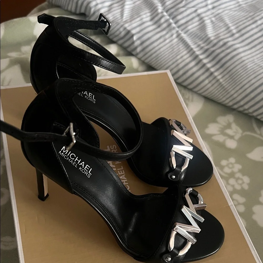 Michael Kors Black Heels with Silver Logo